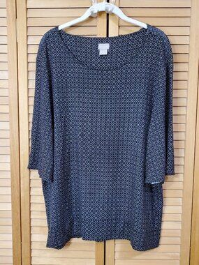 Chico's Black & White Print Short Sleeve Blouse Size 4 XXL (20)